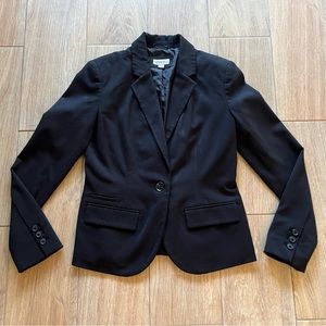 Black blazer suit jacket with fold over cuff striped pattern